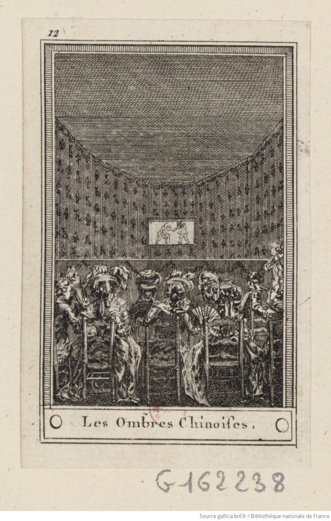 Théâtre d'ombres,tratto da "Suite de onze planches pour un almanach" 1789-1799 
source Gallica BNF 